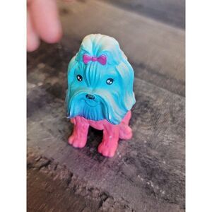 Pink blue terrier dog toy figure happy